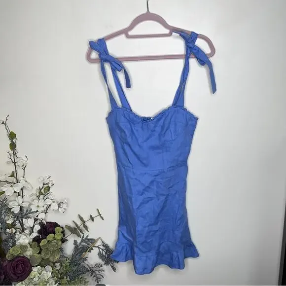 REFORMATION Desiree Linen Dress Dusk Blue {3L12} -  threedaughtersproperties.com
